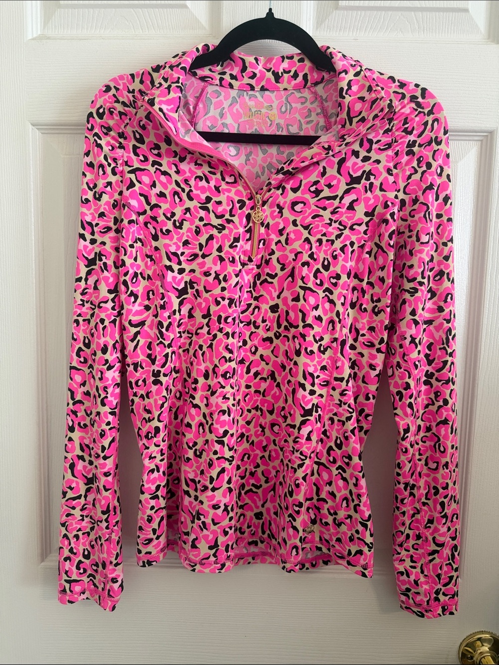 Lilly Pulitzer Luxletic Half Zip Pink Cheetah Print Justine Pullover Sz Medium
